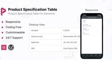 Product Specification Table For Elementor WP